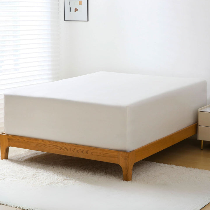 GOKOTTA Allseason Fitted Sheet in Cream White, showcasing elegant design and soft texture.