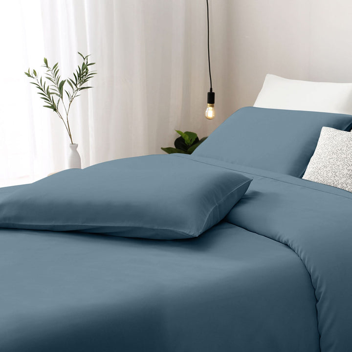 GOKOTTA Bamboo Rayon Duvet Cover Set in Blue - Image 4