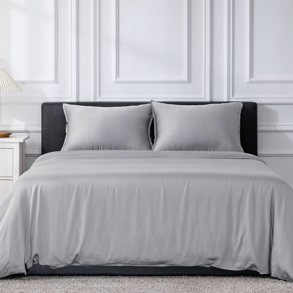 GOKOTTA Bamboo Rayon Duvet Cover Set in Grey - Image 1