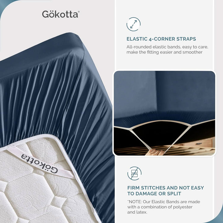 GOKOTTA Bamboo Sheet Set - BreezeComfort - Navy Blue 6