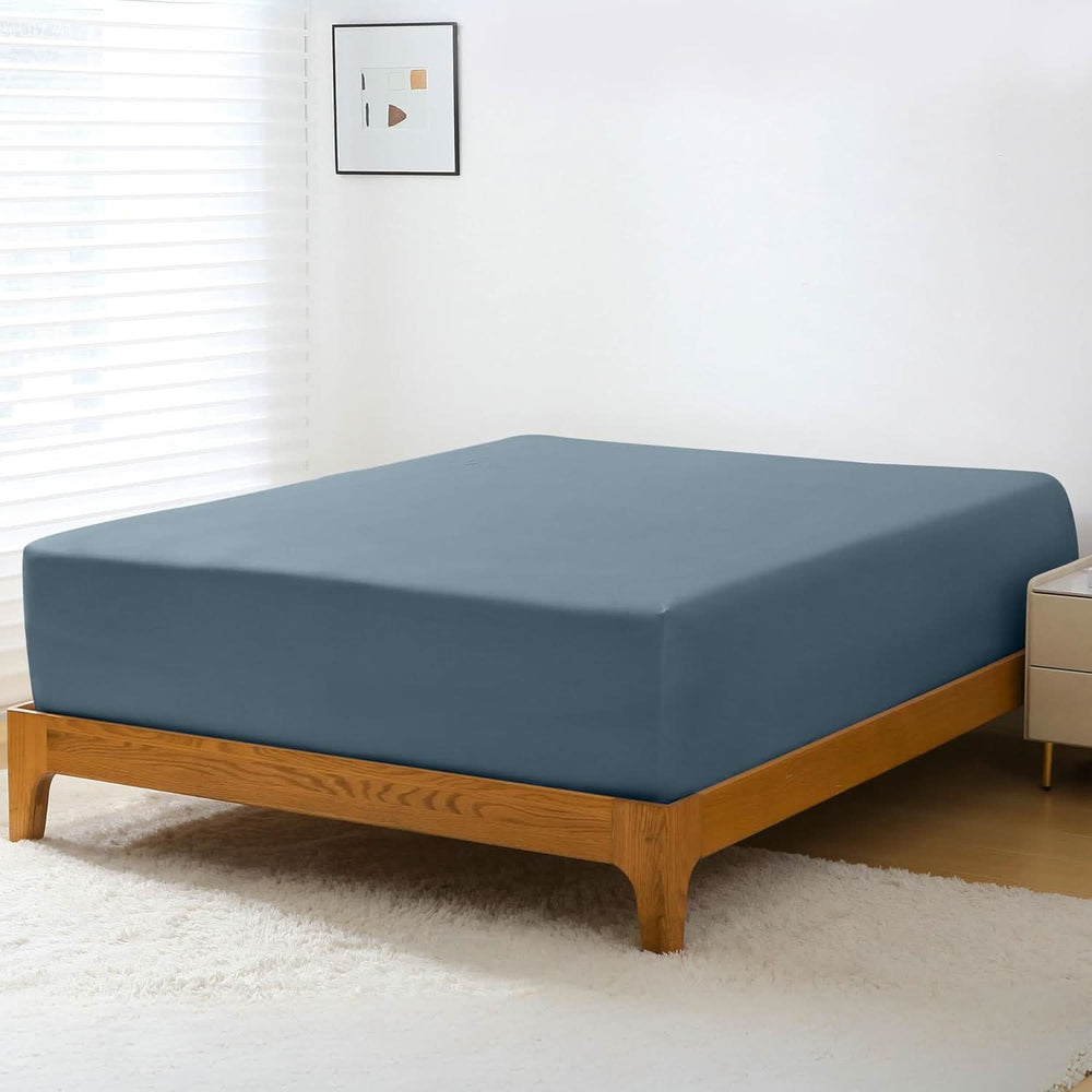 GOKOTTA Breeze Comfort Cooling Bamboo Fitted Sheet in Blue, showcasing elegant design and soft texture.