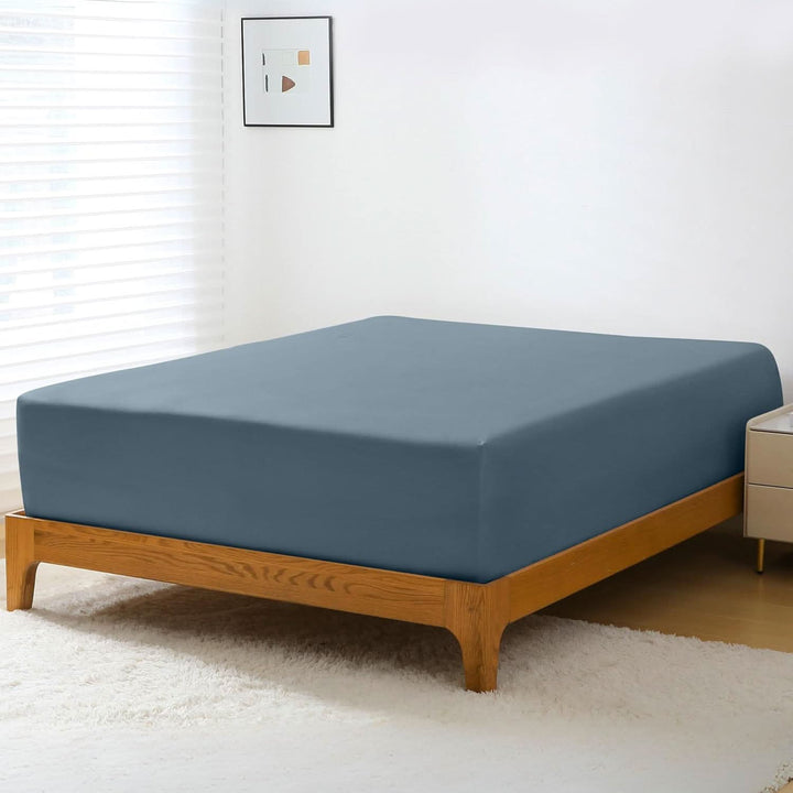 GOKOTTA Breeze Comfort Cooling Bamboo Fitted Sheet in Blue, showcasing elegant design and soft texture.