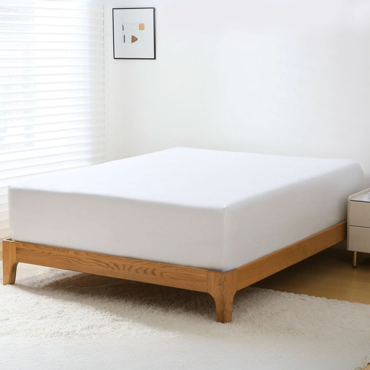 GOKOTTA Breeze Comfort Cooling Bamboo Fitted Sheet in Bright White, showcasing elegant design and soft texture.